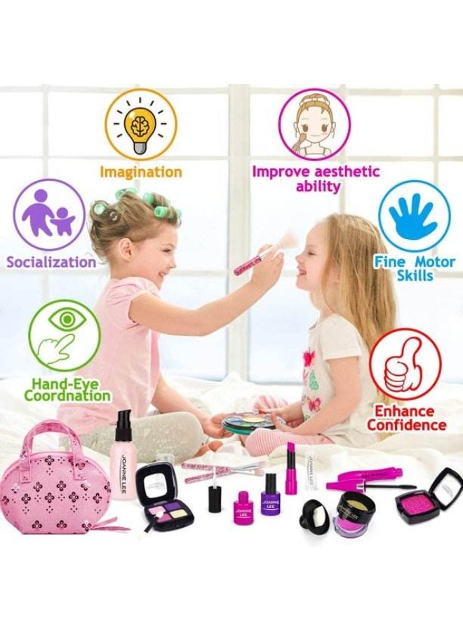 13-Piece Pretend Makeup Kit for Girls' Beauty Basics Learning, Kids Makeup Set with Cosmetic Bag for Dress-Up and Pretend Play - Image 4