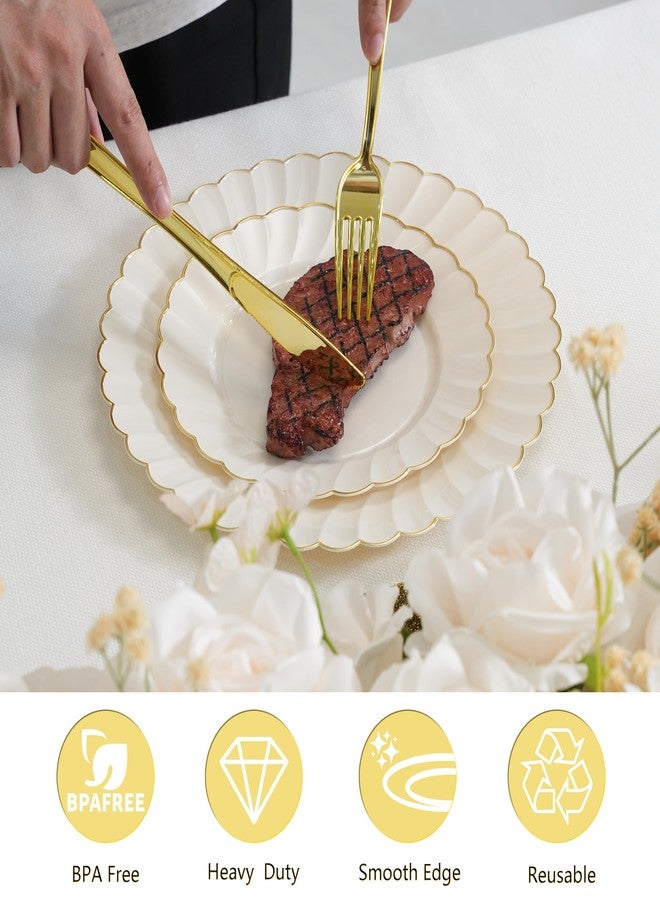ISFANGCO 72PCS Ivory Scalloped Plastic Plates for 36 Guests, Elegant Fancy Disposable Plate with Gold Rim for Wedding Party, 36 Dinner Plates 10.25", 36 Dessert Plates 7.25" - Image 3