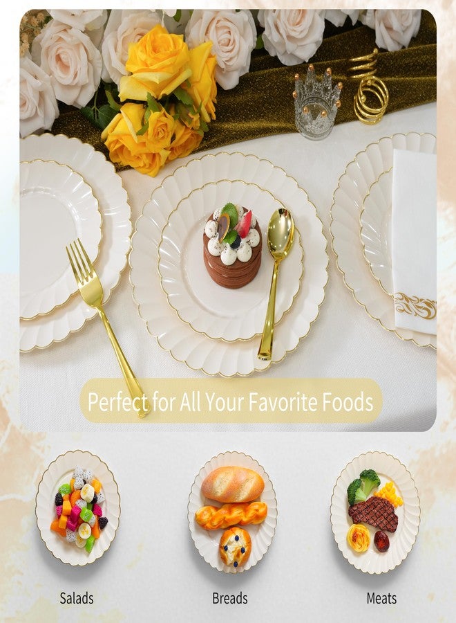 ISFANGCO 72PCS Ivory Scalloped Plastic Plates for 36 Guests, Elegant Fancy Disposable Plate with Gold Rim for Wedding Party, 36 Dinner Plates 10.25", 36 Dessert Plates 7.25" - Image 5