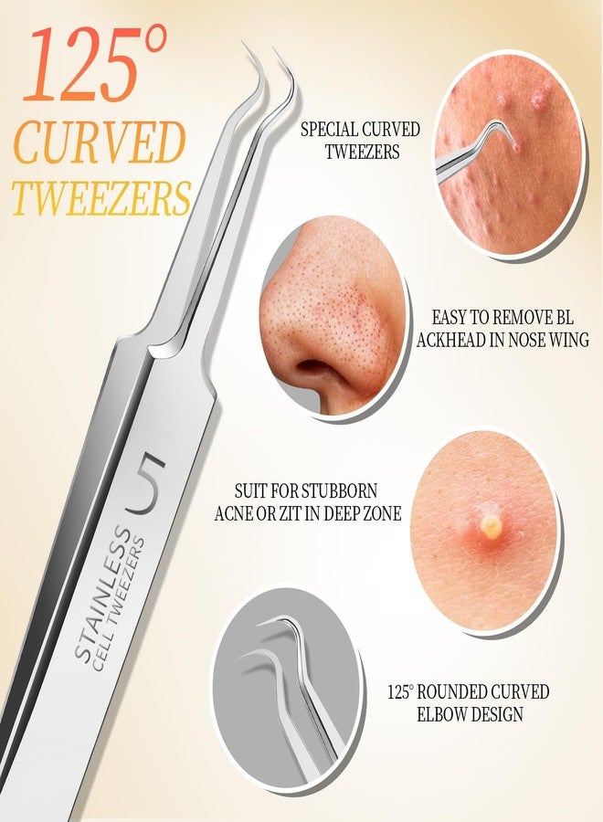 DIANZHU 4 Pcs Professional Blackhead Tweezers and Pimple Popper Tool Kit, Stainless Steel Cell Tweezers for Blackhead, Pimple, Whitehead, Ance - Image 5