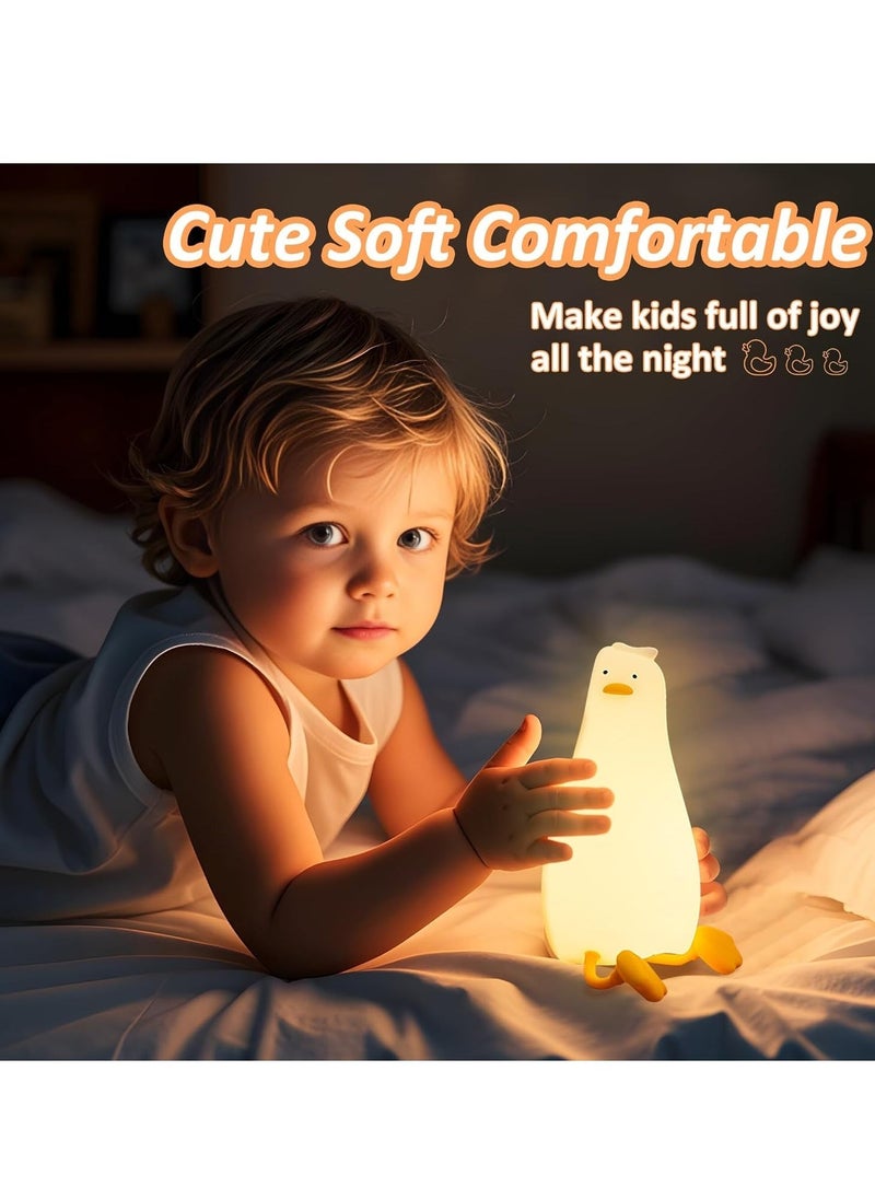 JAJEEK Lying Flat Duck Night Light, Cute Light-Up Duck Soft Silicone Nursery Night Lamp with Touch Control, Rechargeable, Timer & Dimmer, Perfect for Kids, Newborns, Babies – Ideal Birthday & Festival Gift  - Image 1