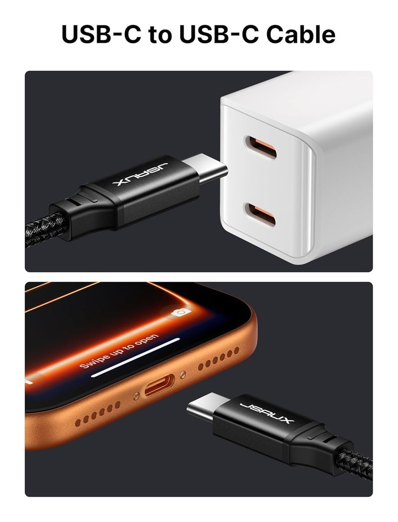 jsaux 100W USB C to USB C Cable 2M, [2-Pack] Type C Fast Charging Cable Compatible with iPhone 16/16 Plus/16 Pro Max/iPhone 16e, iPhone 15 Series, Galaxy S25/S24/S23/S22, MacBook, iPad, Pixel-Black - Image 5