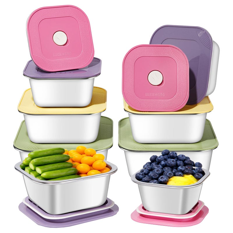 GIUOIDUO 8-Piece Stainless Steel Food Storage Containers Set with 4 Colorful Lids - Airtight & Leakproof for Meal Prep, Lunch, Leftovers - BPA-Free, Dishwasher Safe - Durable Kitchen & Office Organizers - Image 1