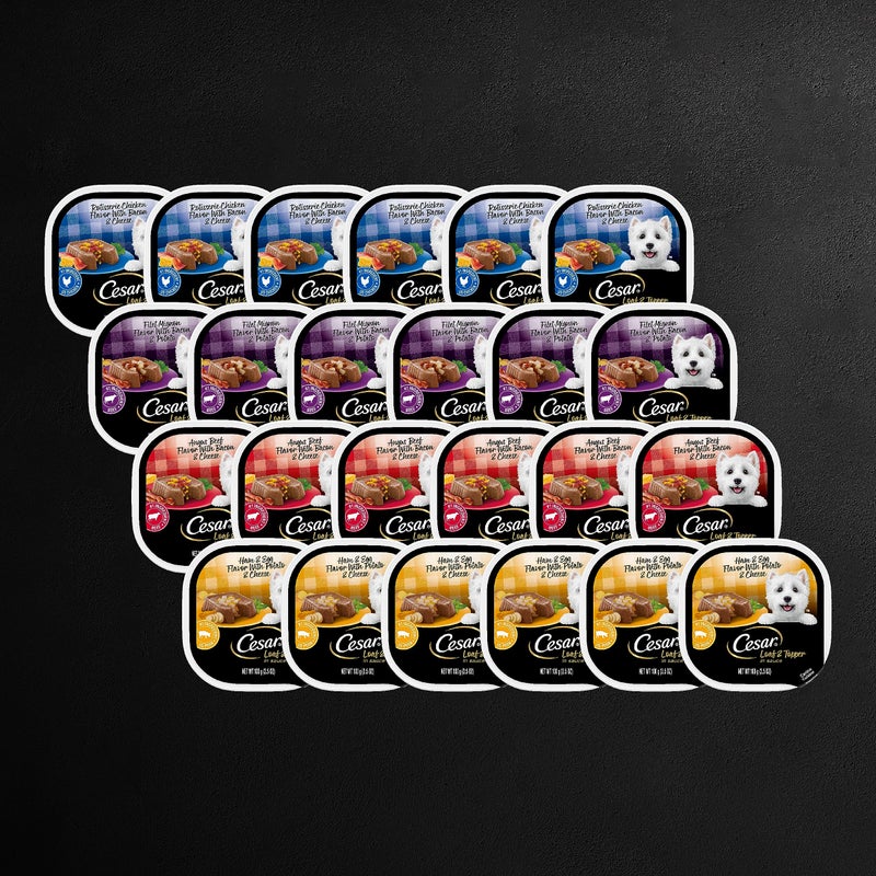 Cesar Wet Dog Food Loaf in Sauce Rotisserie Chicken, Filet Mignon, Angus Beef, and Ham & Egg Flavors Variety Pack, 3.5 oz. Easy Peel Trays (24 Count, Pack of 1) - Image 2