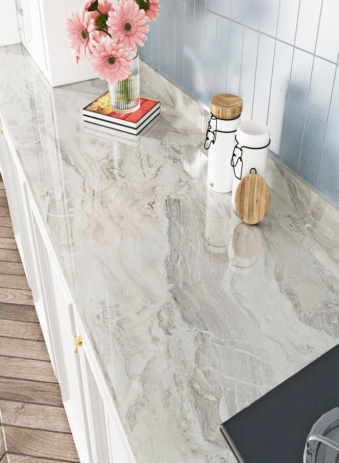STICKEEP Beige Marble Contact Paper Peel and Stick Countertops Waterproof Marble Vinyl Countertop Wrap Self Adhesive Gold Granite Contact Paper for Tables Kitchen Cabinets Bathroom Walls 17.7" x 120" - Image 2