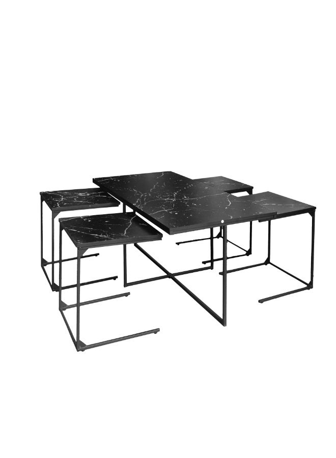 Baity 5-piece wooden coffee table set - black marble - Image 4