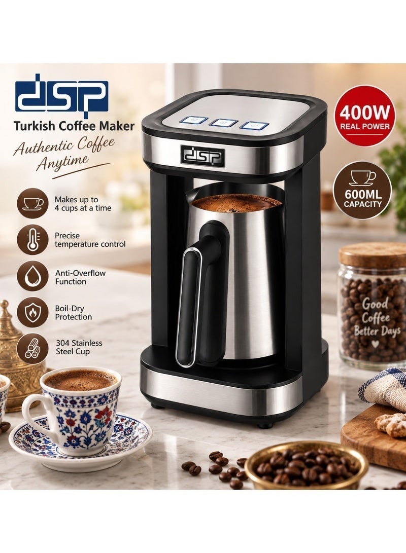 دي اس بي ماكينة تحضير القهوة التركية DSP KA3186، قدرة 400 وات، سعة 600 مل، تحضير حتى 4 فناجين، تحكم دقيق في الحرارة، مانع للفوران وحماية من التشغيل بدون ماء، إبريق ستانلس ستيل 304 - Image 5