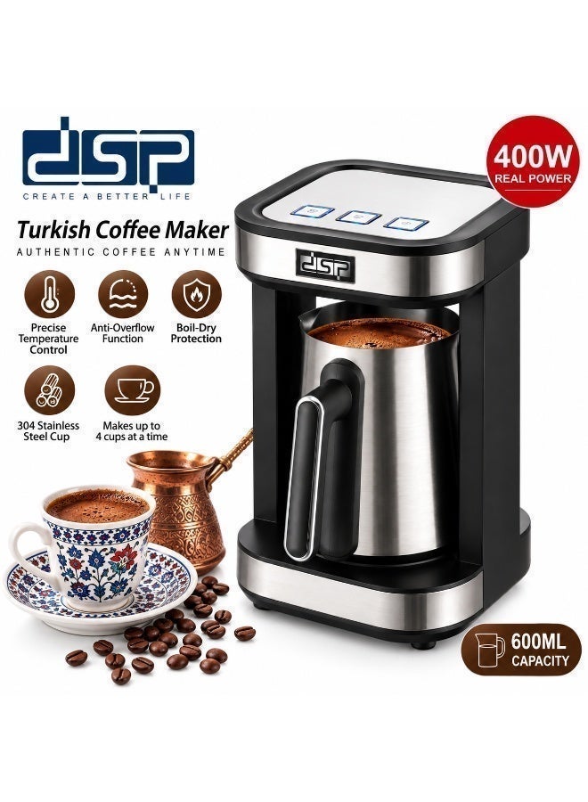 دي اس بي ماكينة تحضير القهوة التركية DSP KA3186، قدرة 400 وات، سعة 600 مل، تحضير حتى 4 فناجين، تحكم دقيق في الحرارة، مانع للفوران وحماية من التشغيل بدون ماء، إبريق ستانلس ستيل 304 - Image 3