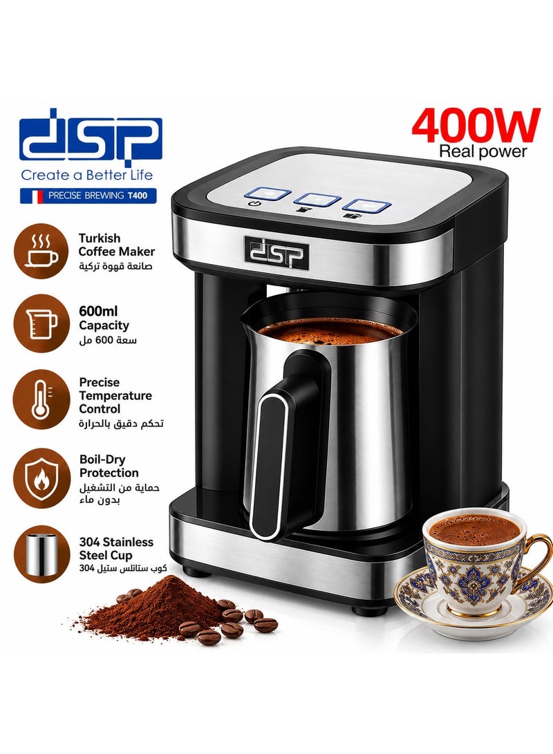 دي اس بي ماكينة تحضير القهوة التركية DSP KA3186، قدرة 400 وات، سعة 600 مل، تحضير حتى 4 فناجين، تحكم دقيق في الحرارة، مانع للفوران وحماية من التشغيل بدون ماء، إبريق ستانلس ستيل 304 - Image 1