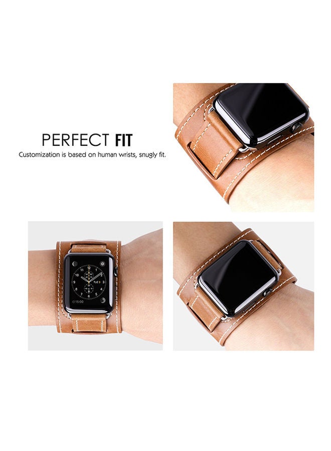 NIBEMINENT PU Leather Watch Band Strap With Screen Protector For 42mm Apple Brown - Image 4