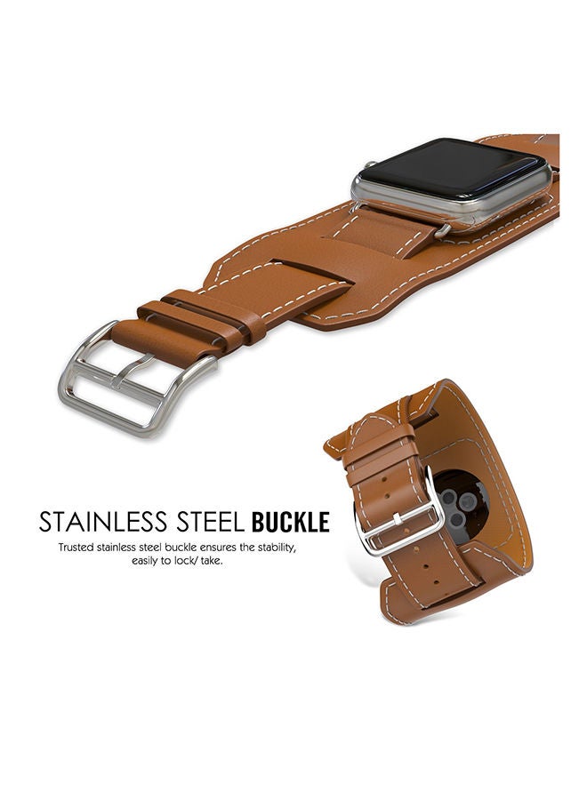 NIBEMINENT PU Leather Watch Band Strap With Screen Protector For 42mm Apple Brown - Image 5