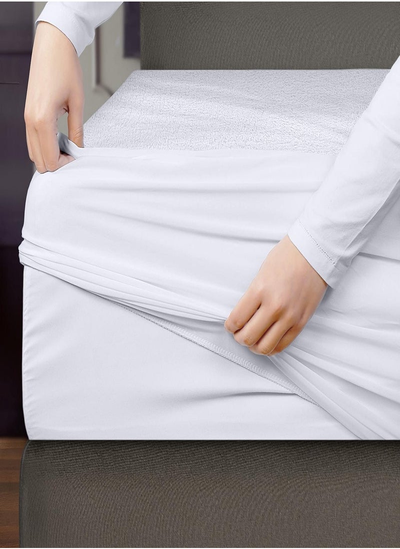 Restwell - Premium Bedding 100% Waterproof Mattress Protector Restwell , Single  Size (100*200 cm) Viscose Made from Bamboo Mattress Cover, Breathable, Fitted Style, available in different sizes (White) - Image 1