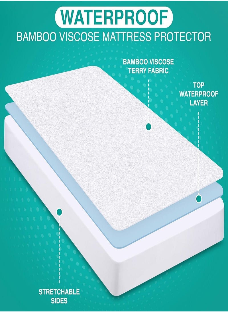 Restwell - Premium Bedding 100% Waterproof Mattress Protector Restwell , Single  Size (100*200 cm) Viscose Made from Bamboo Mattress Cover, Breathable, Fitted Style, available in different sizes (White) - Image 1