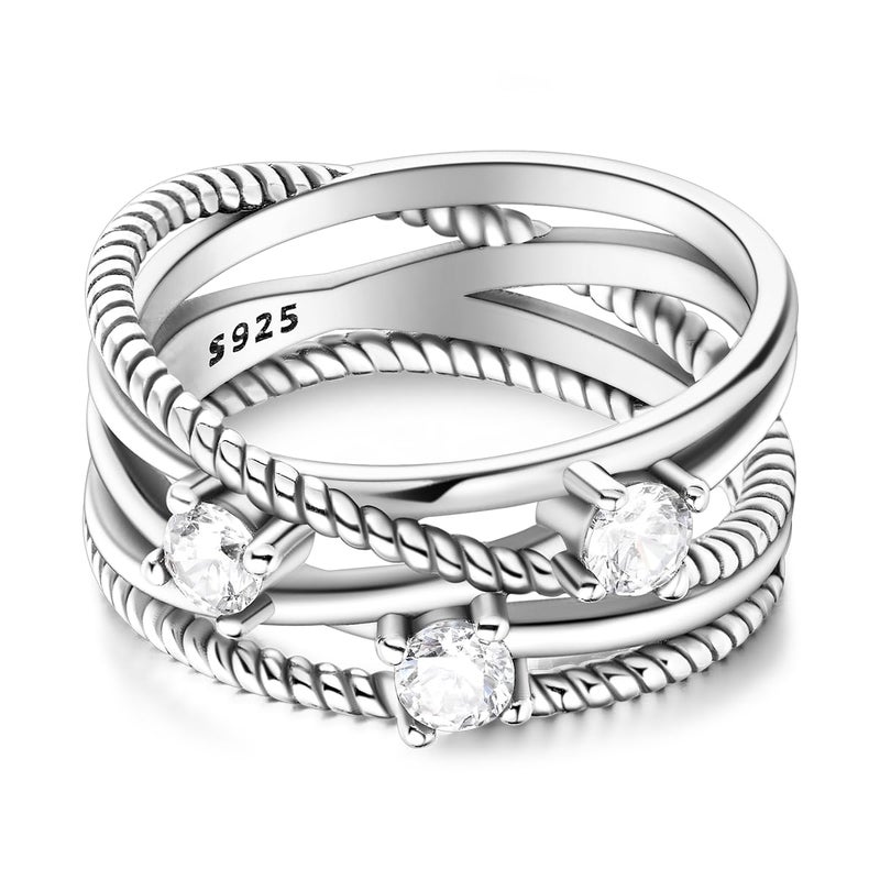 NARMO Rings for Women 925 Sterling Silver Rings Entwined Line with Cubic Zirconia Ring Statement Ring Engagement Ring Size 8 - Image 2