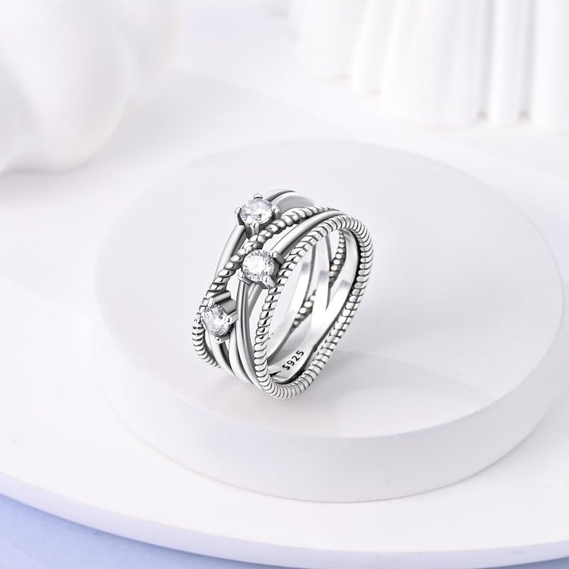 NARMO Rings for Women 925 Sterling Silver Rings Entwined Line with Cubic Zirconia Ring Statement Ring Engagement Ring Size 8 - Image 3