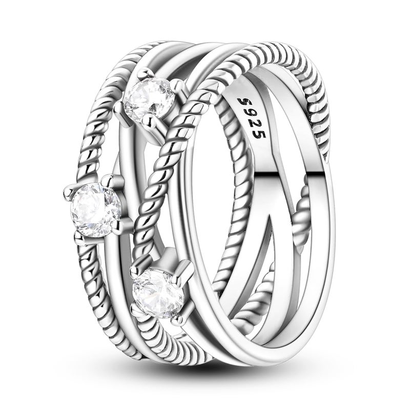 NARMO Rings for Women 925 Sterling Silver Rings Entwined Line with Cubic Zirconia Ring Statement Ring Engagement Ring Size 8 - Image 1