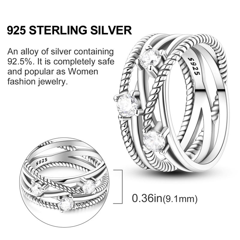 NARMO Rings for Women 925 Sterling Silver Rings Entwined Line with Cubic Zirconia Ring Statement Ring Engagement Ring Size 8 - Image 4