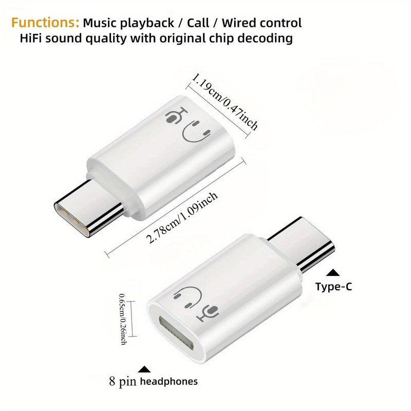 محول USB-C إلى 8-pin لسماعات الهاتف لأجهزة iPhone 15 و16 وأجهزة Type-C (قطعة واحدة) - للصوت فقط، بدون شحن أو نقل بيانات، متوافق مع iPad وMacBook - اللون الأبيض - Image 2