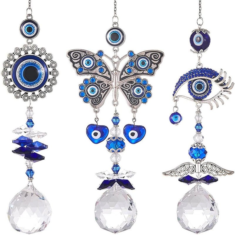 MENGSOOD Evil Eye Car Hanging Ornament Blue Evil Eye for Rear View Mirror Evil Eye and Good Luck Charm Window Hanging Sun Catcher Car Amulet Ornament for Protection & Blessing (1pcs Round) - Image 5