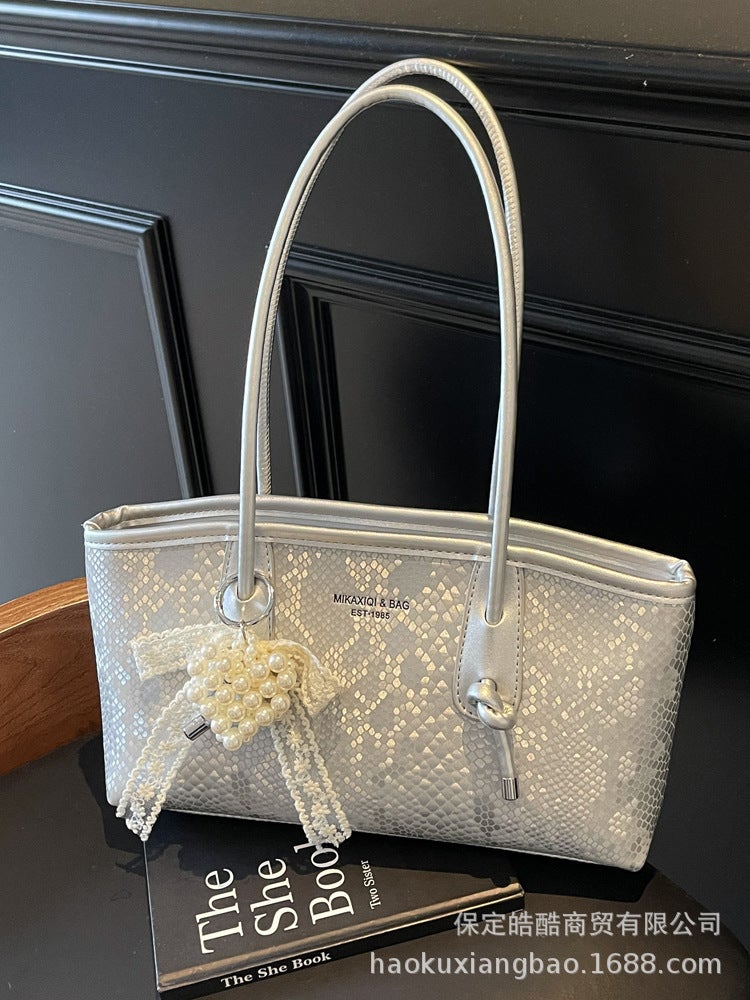 High-End And Stylish Bag For Women Large Capacity Niche Summer Snakeskin Pattern Single Shoulder Armpit Bag Tote Bag - Image 2