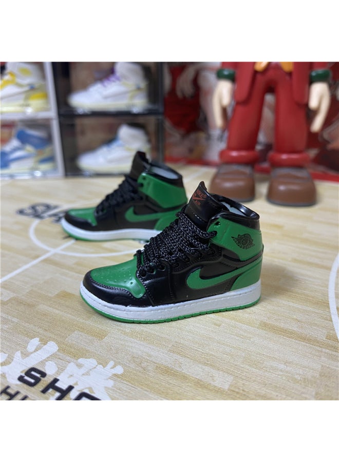 1/6 Mini Sneakers Model Aj1 Creative Cute Basketball Shoes Keychain Car Bag Jewelry Aj Keychain-Color:1 Black Green Toe (a Pair Of Nude Shoes) - Image 1