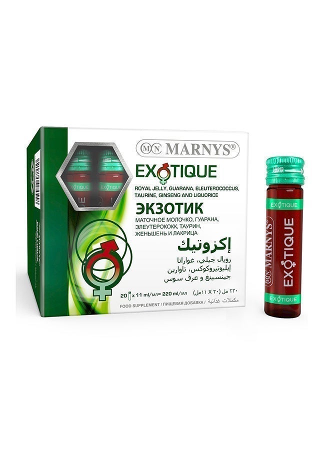 مارنيز إكزوتيك - غذاء ملكات النحل والجينسنغ الكوري والجينسنغ السيبيري والغوارانا والتورين - لدعم الطاقة والتركيز والحيوية البدنية للرجال و النساء - 20 أمبولة - Image 1