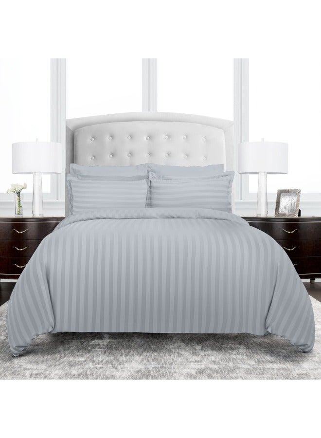 TW Premier TW Hotel Duvet Cover Stripe 220x240cm King Size 6 Pcs Set - 1 Duvet Cover 220x240cm (Without Filling) 1 Fitted Bed Sheet 200x200+30cm - 4 Pillow Cases 48x74+5cm - Quilt Cover Set - Image 1