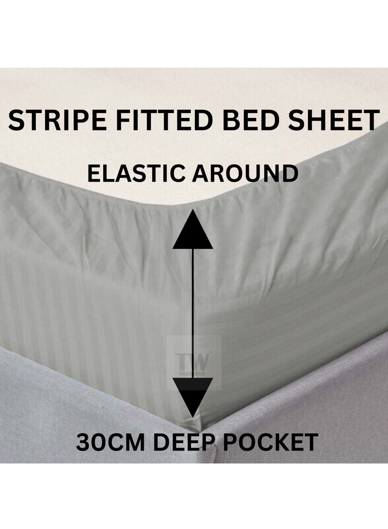 TW Premier TW Hotel Duvet Cover Stripe 220x240cm King Size 6 Pcs Set - 1 Duvet Cover 220x240cm (Without Filling) 1 Fitted Bed Sheet 200x200+30cm - 4 Pillow Cases 48x74+5cm - Quilt Cover Set - Image 4