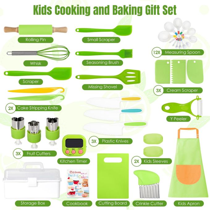 Suhctuptx 30PCS Kids Cooking Sets Real, Kids Cooking and Baking Gift Set with Storage Case Timer Kid Safe Knives Cutting Board, Toddler Real Kitchen Accessories, Birthday Gifts for Girls & Boys Age 3 8 - Image 2