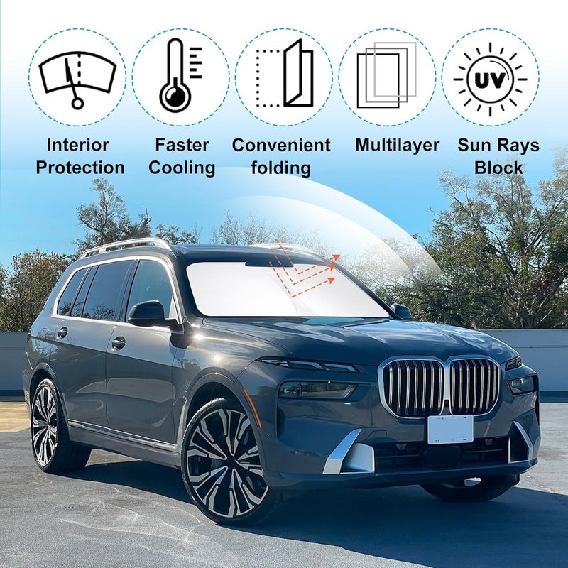 TINGLU Sun Shade for BMW X7 3.0L xDrive40i 2021-2024 2025 Accessories Windshield Sun Shade Window Shade UV Rays Protection Sun Visor Cover with Steering Wheel Sunshade Storage Bag Easy lifting build - Image 5