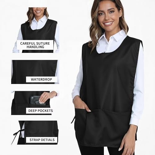 Xeoxarel 3 Pack Unisex Cobbler Apron with 3 Pockets Vest, Universal Apron for Men or Women Black - Image 4