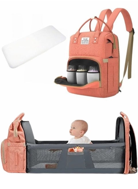 Multifunctional Baby Diaper Bag Backpack with Portable Bassinet and Insulated Bottle Pockets