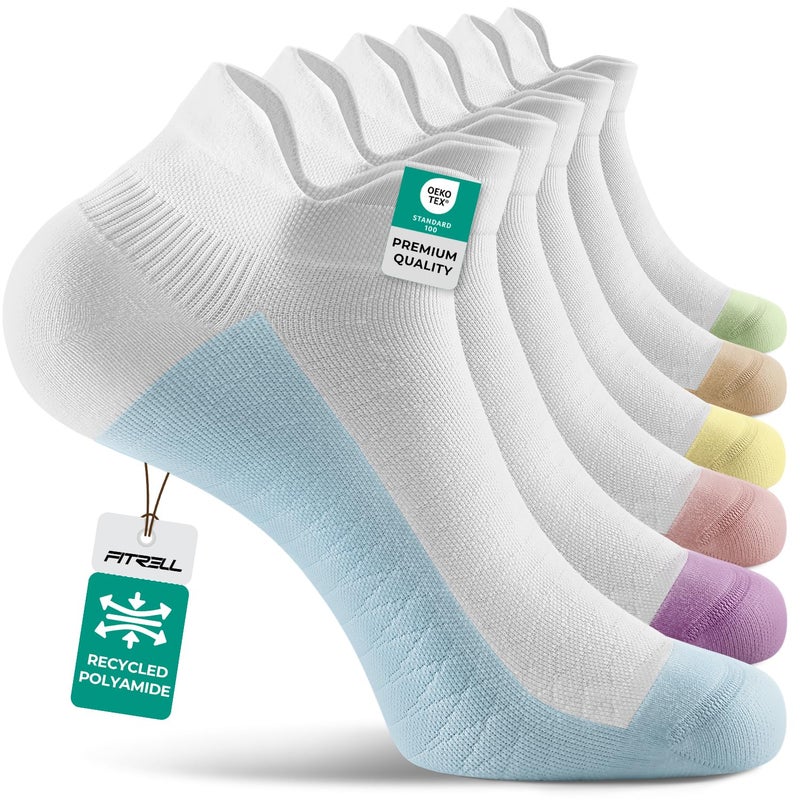 FITRELL Ankle Compression Socks for Women & Men - Cushioned Arch Support Running Socks, Plantar Fasciitis Relief, Bliss Cream-White Mixed 6 Pairs, S/M - Image 1