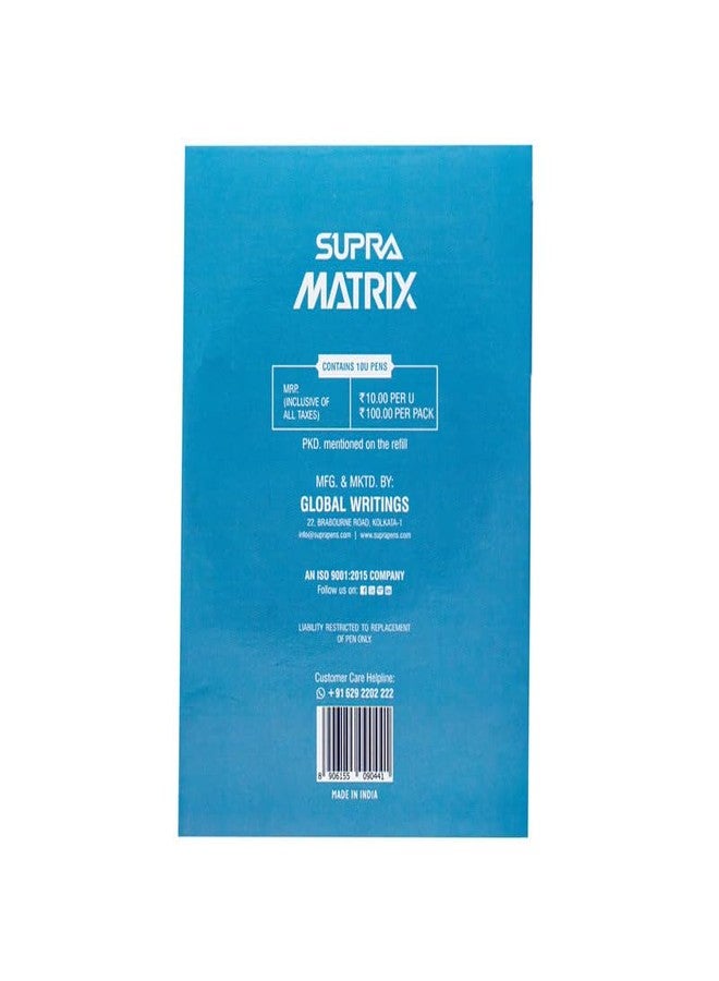 سوبرا مجموعة أقلام حبر جاف سوبرا ماتريكس 0.7 مم | قبضة مريحة وتصميم أنيق | قلم حبر جاف خفيف الوزن قابل لإعادة التعبئة | هيكل مزخرف برقائق معدنية جذابة | حبر أسود، مجموعة من 10 أقلام - Image 5