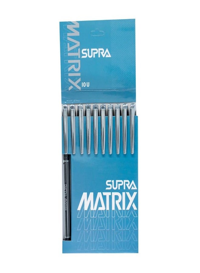 سوبرا مجموعة أقلام حبر جاف سوبرا ماتريكس 0.7 مم | قبضة مريحة وتصميم أنيق | قلم حبر جاف خفيف الوزن قابل لإعادة التعبئة | هيكل مزخرف برقائق معدنية جذابة | حبر أسود، مجموعة من 10 أقلام - Image 1