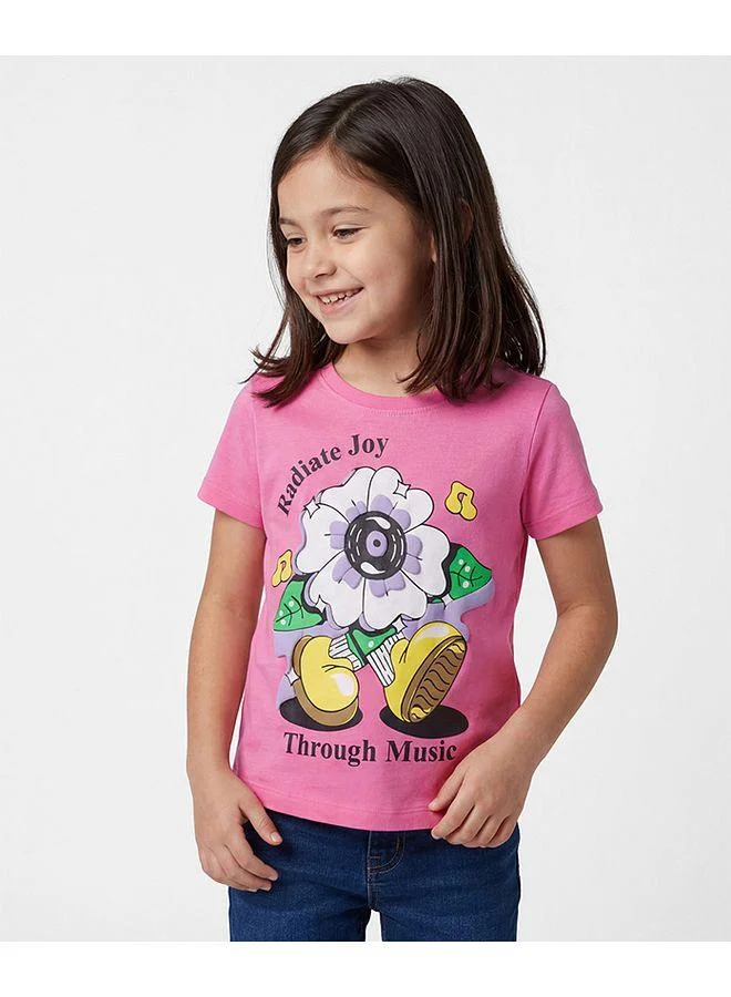 Pine Kids Pine Kids Cotton Knit Half Sleeves T-Shirt with Floral Print - Pink