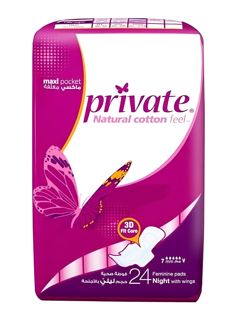 Private Maxi Pocket Feminine Night With Wings 24 Pads - Image 1