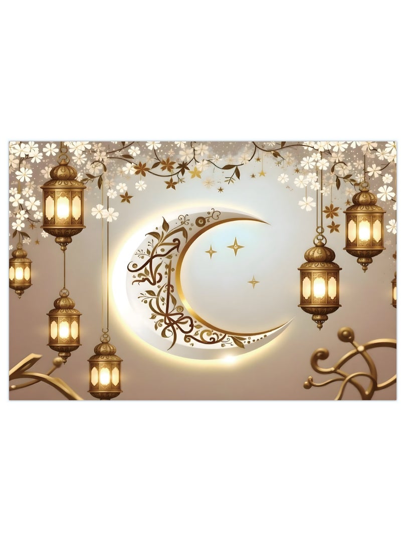 Laravel Ramadan Mubarak Backdrop Banner Large Eid Arabian Nights Moon Stars Ramadan Kareem Party Decorations Supplies Photo Booth for Wall Home Indoor Outdoor 50.5 X 39.4 Inch/150x100cm  - Image 1