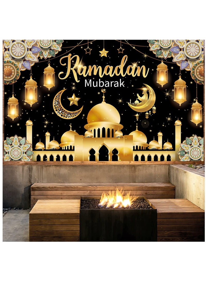 Laravel Ramadan Mubarak Backdrop Banner Large Eid Arabian Nights Moon Stars Ramadan Kareem Party Decorations Supplies Photo Booth for Wall Home Indoor Outdoor 50.5 X 39.4 Inch/150x100cm  - Image 2