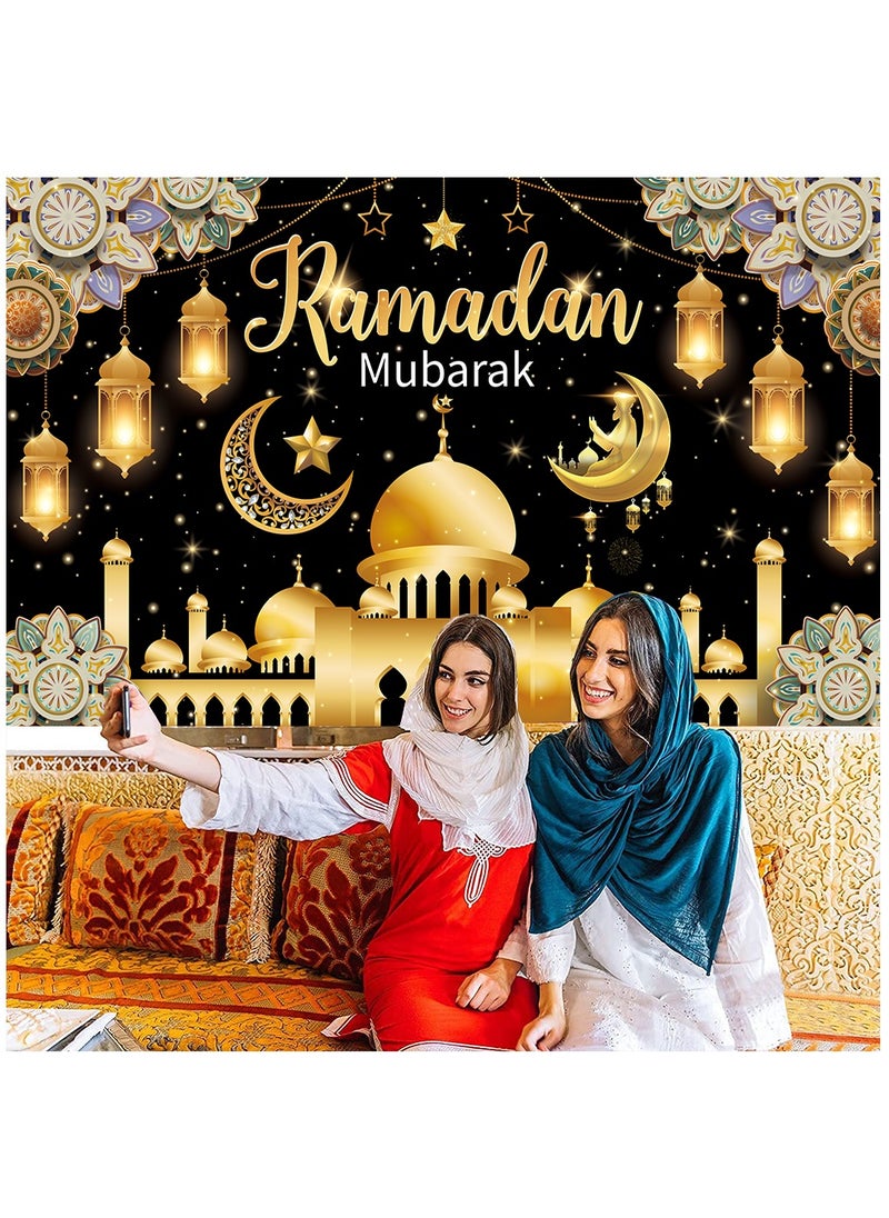 Laravel Ramadan Mubarak Backdrop Banner Large Eid Arabian Nights Moon Stars Ramadan Kareem Party Decorations Supplies Photo Booth for Wall Home Indoor Outdoor 50.5 X 39.4 Inch/150x100cm  - Image 3