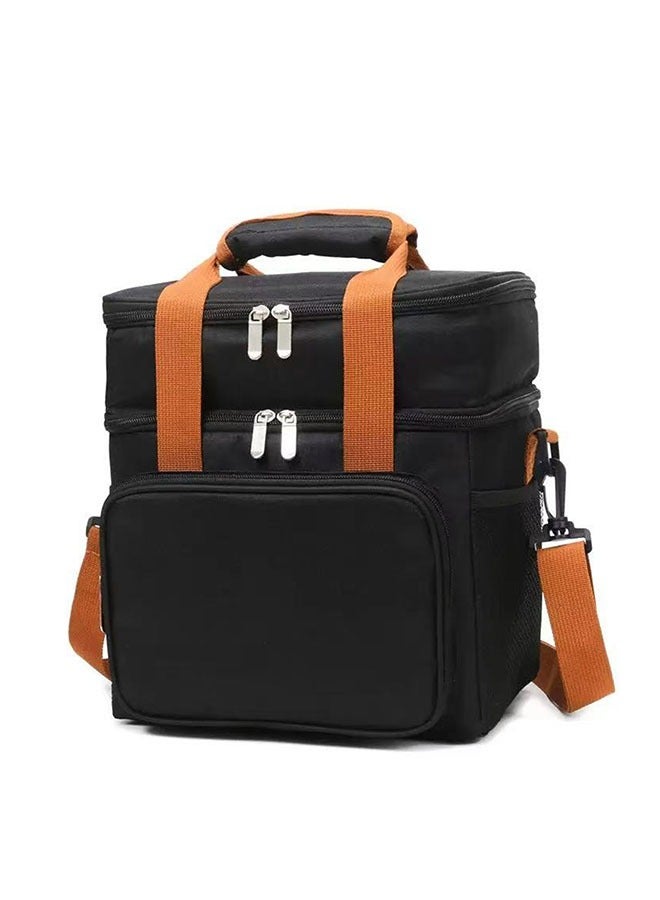 HOOPZOZA Coffee Tools Bag black Double Layer Thermal Lunch Bag Large Capacity Picnic Box Meal Pouch Food Insulated Cooler Delivery Bags for Women Men Kids 28×27×18CM  - Image 1