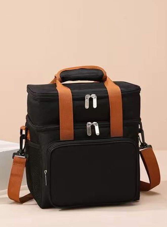 HOOPZOZA Coffee Tools Bag black Double Layer Thermal Lunch Bag Large Capacity Picnic Box Meal Pouch Food Insulated Cooler Delivery Bags for Women Men Kids 28×27×18CM  - Image 2