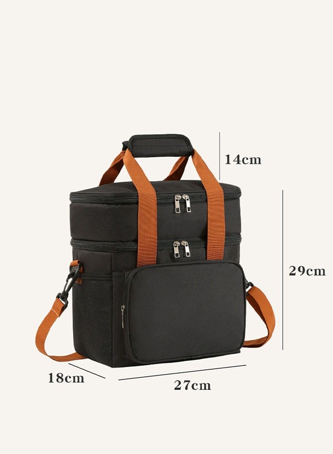 HOOPZOZA Coffee Tools Bag black Double Layer Thermal Lunch Bag Large Capacity Picnic Box Meal Pouch Food Insulated Cooler Delivery Bags for Women Men Kids 28×27×18CM  - Image 3