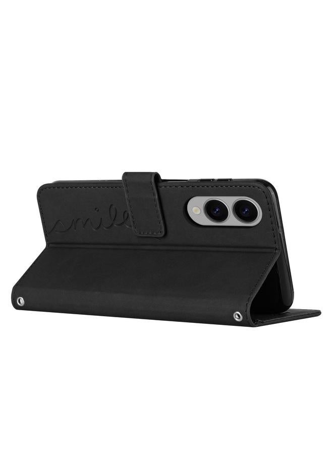 اس-توب جراب لهاتف Samsung Galaxy S25 Edge 5G مصنوع من الجلد المنقوش على شكل قلب مع حبل طويل - Image 3