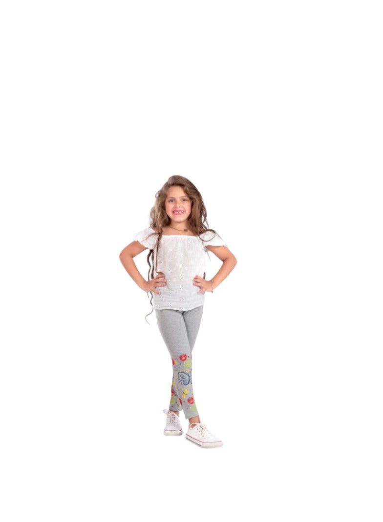 Girls' gray leggings with a print - Image 1