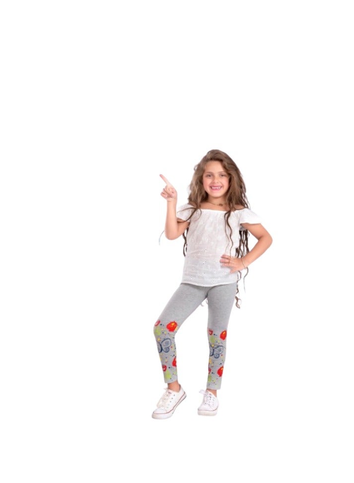 Girls' gray leggings with a print - Image 2