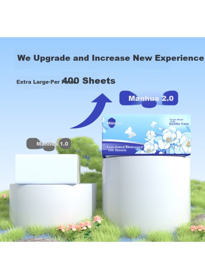 Diffuse Flowers Manhua Blue Tea Flower Facial Tissues, 4-ply, 400 Sheets, 20 Large Packs Box, For Home Use, Napkins, Face Tissues, Toilet Paper - Image 2