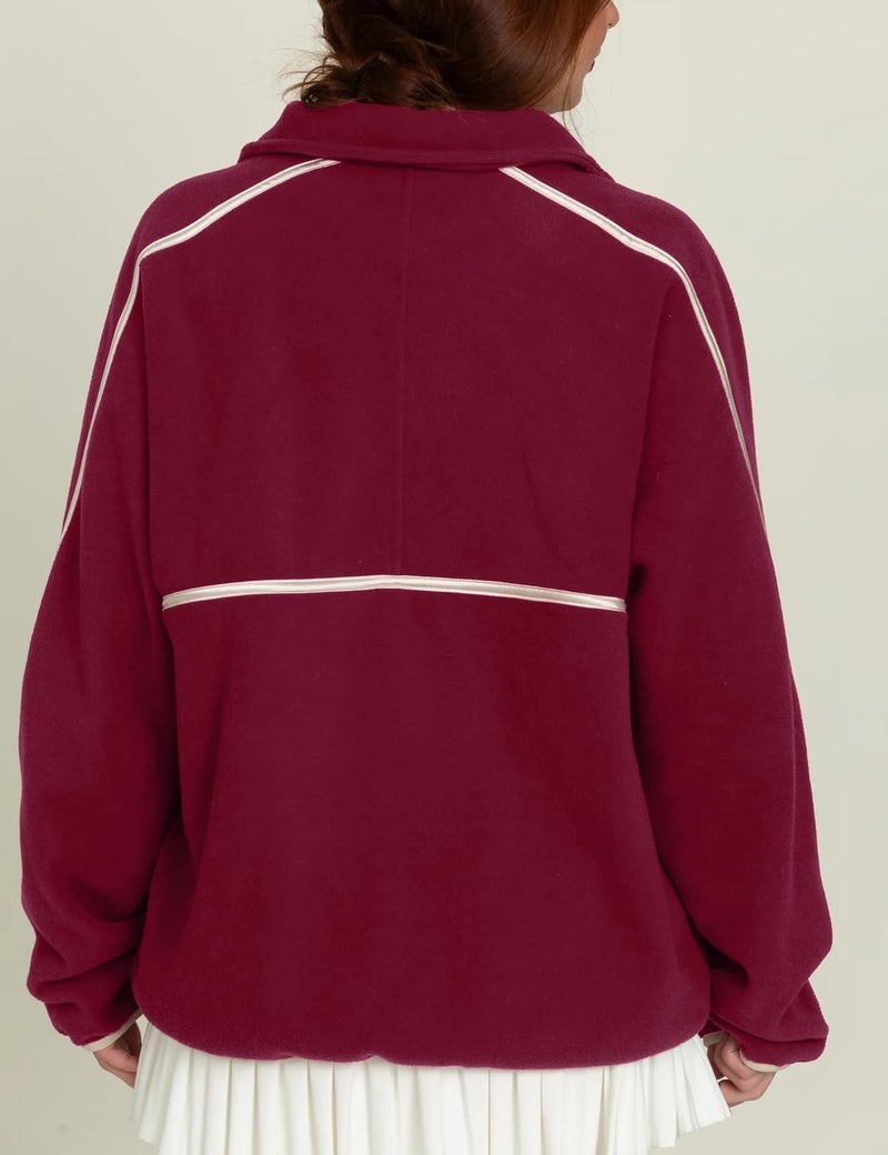 Yimoon Womens Half Zip Fleece Pullover Oversized Sherpa Sweatshirt Jacket Long Sleeve Warm Fuzzy Sweaters with Pockets(Maroon-S) - Image 4