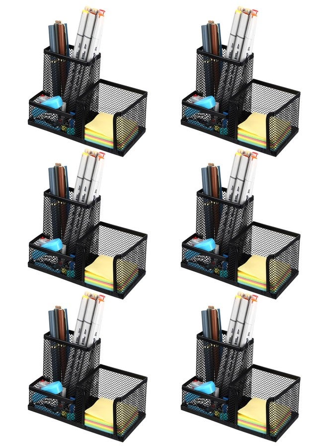Lemecima 6 Pieces Pen Holder for Desk Mesh Metal Pencil Holders Pen Cup Marker Desk Caddy with Sticky Notes Organizer for Office Supplies Workspace School Home Black - Image 1