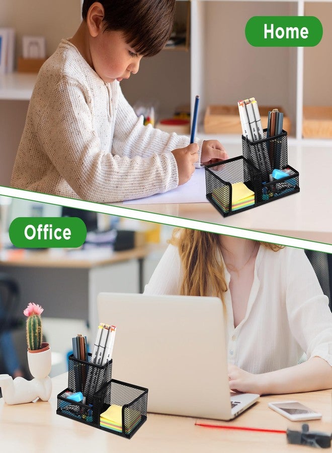 Lemecima 6 Pieces Pen Holder for Desk Mesh Metal Pencil Holders Pen Cup Marker Desk Caddy with Sticky Notes Organizer for Office Supplies Workspace School Home Black - Image 3